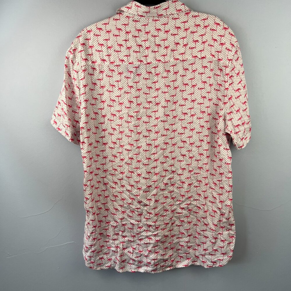 NWT Age of Wisdom Mens Short Sleeve Button Down Shirt Size L Flamingo Micro‎ Dot - Picture 7 of 7